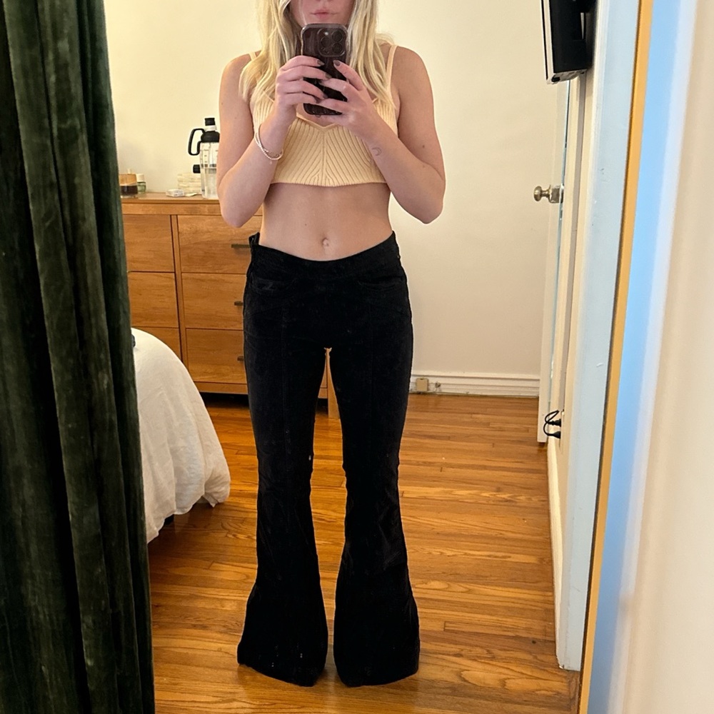 NEW Free People Black Suede Bell Bottom Pants 🖤